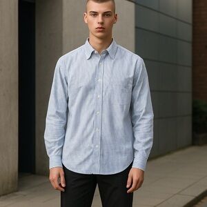 Gap Premium Slim Fit Blue and White Stripe Long Sleeve Button Down Shirt Size M